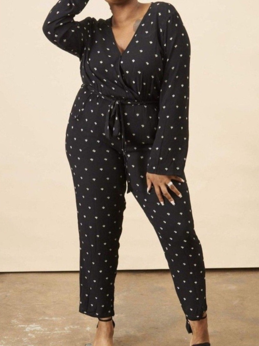 NWT Black Printed Wrap Jumpsuit with Tie Waist